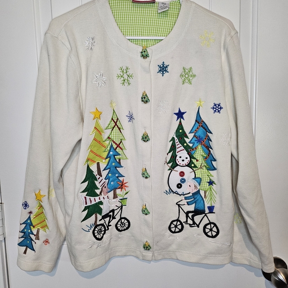 Snowman Christmas Sweater Cardigan, Onque Casuals, Holiday Fun, Teacher - Picture 1 of 8